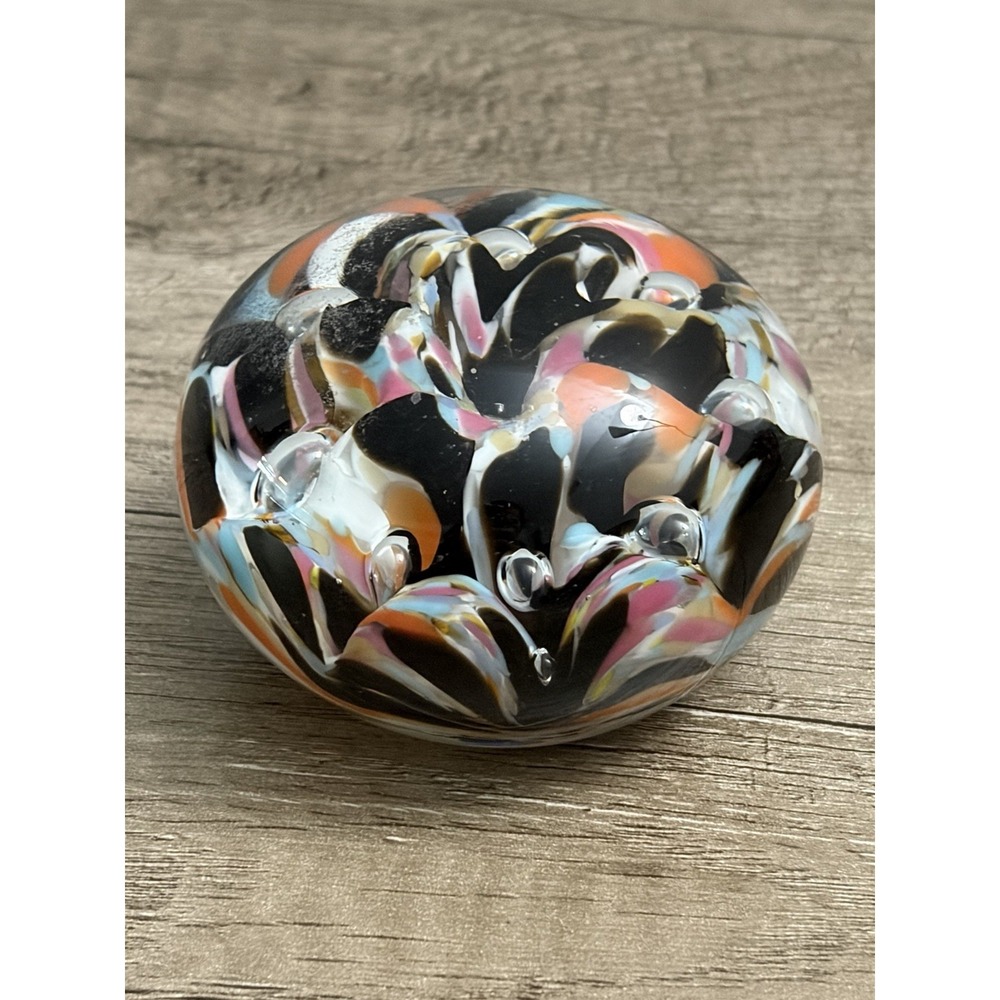 Vintage Maude & Bob St Clair 1984 Paperweight Circular Flat Bottom Multicolor 2"